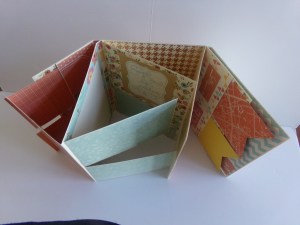 View looking down on opened folio.  There are many flips and flaps